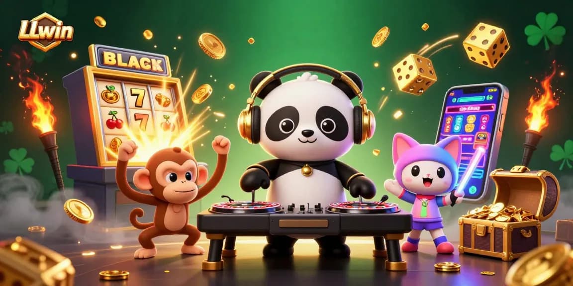 Experience the thrill of LLwin as festive characters celebrate big wins in a vibrant casino scene.