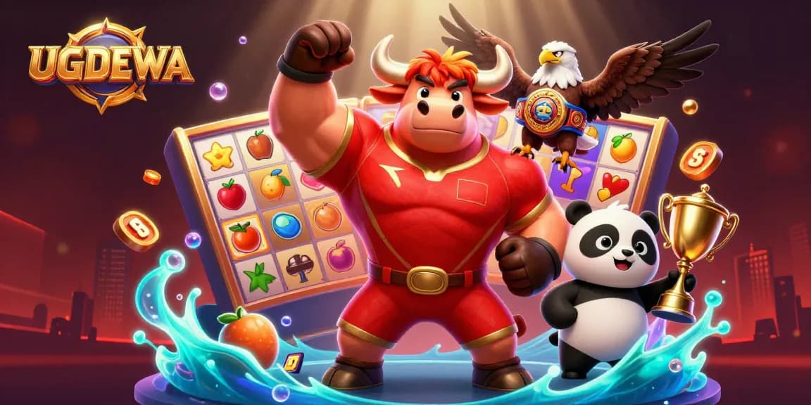 Experience thrilling slots at UGDEWA with dynamic characters celebrating gaming victories and rewards.