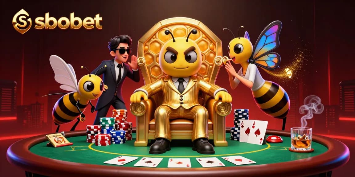Experience thrilling sbobet action with a buzzing bumblebee mob boss in a dynamic casino scene.