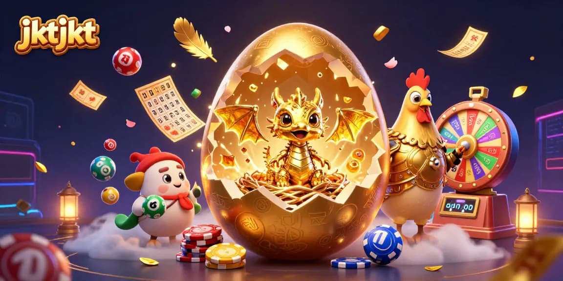 jktjkt Mempersembahkan naga emas yang mempesona di kasino dengan banyak bola lotere berwarna