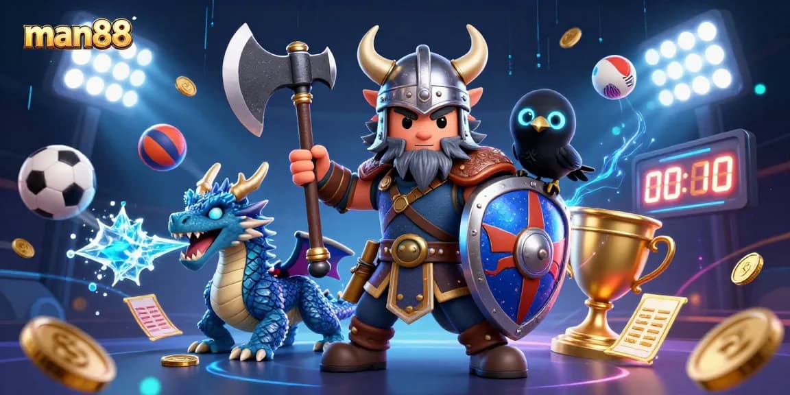 Experience thrilling betting action with man88 in a vibrant fantasy sports scene featuring cartoon characters and dynamic elements.