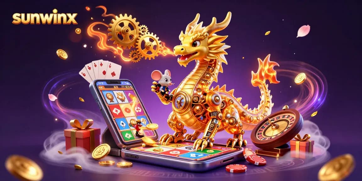 Engage with thrilling slot games at sunwinx, featuring a golden dragon and vibrant gaming elements.