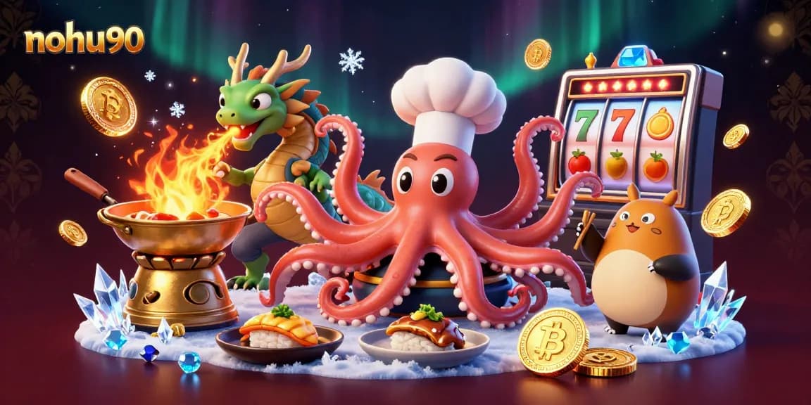 Nohu90 casino features vibrant slot machines with dynamic jackpot counters, dragons, and characters.