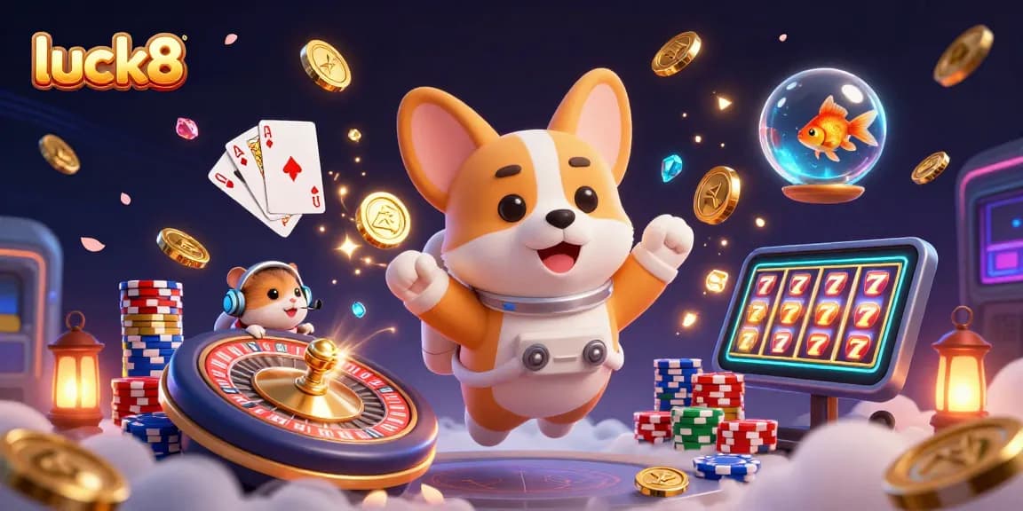 Engage with luck8's dynamic casino world while exploring a vibrant cosmic scene.