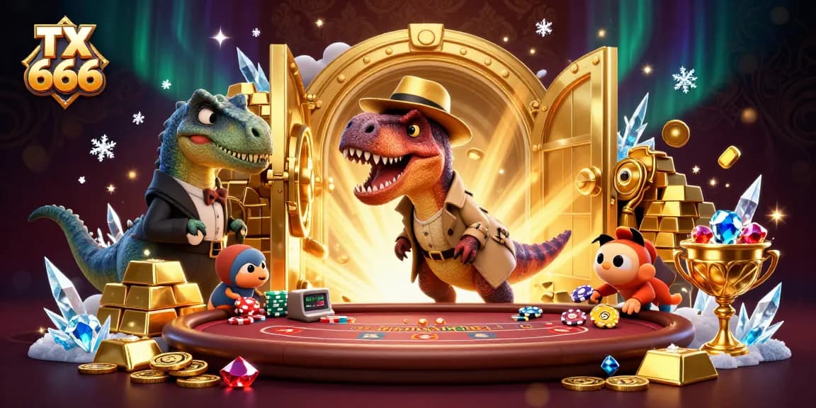 Bet on thrilling games with TX 666 while a velociraptor, pit boss, and pickpocket create excitement.