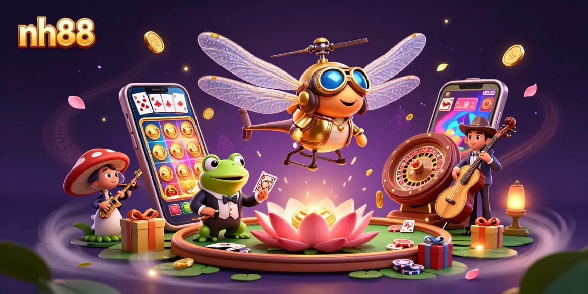 Join the excitement at nh88, where a dragonfly pilot and frog croupier bring casino fun alive!
