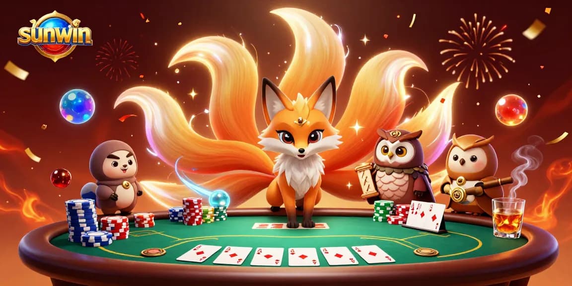 Win big with sunwin as a glowing nine-tailed fox spirit and wise owl enhance your poker experience.