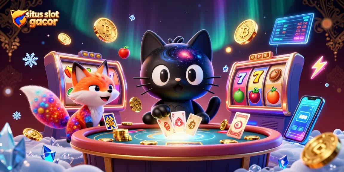 Experience situs slot gacor with vibrant slot reels and characters in a cosmic casino scene filled with excitement.