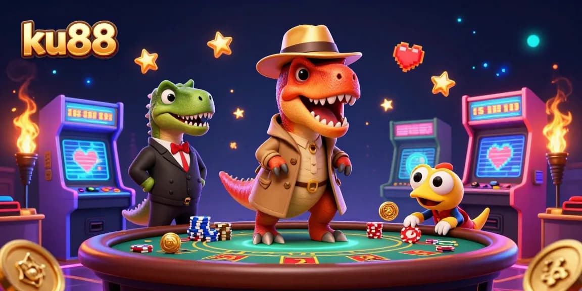 ku88 casino scene with a velociraptor card counter and a suspicious pit boss