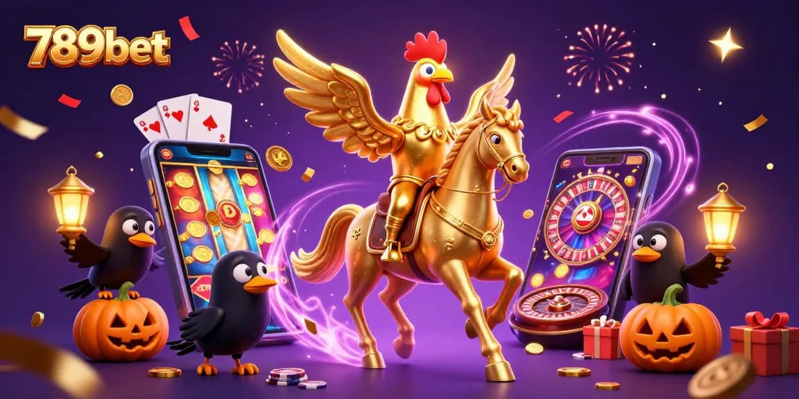 Experience the thrill of gaming with 789bet, featuring a golden rooster amidst a vibrant casino scene.