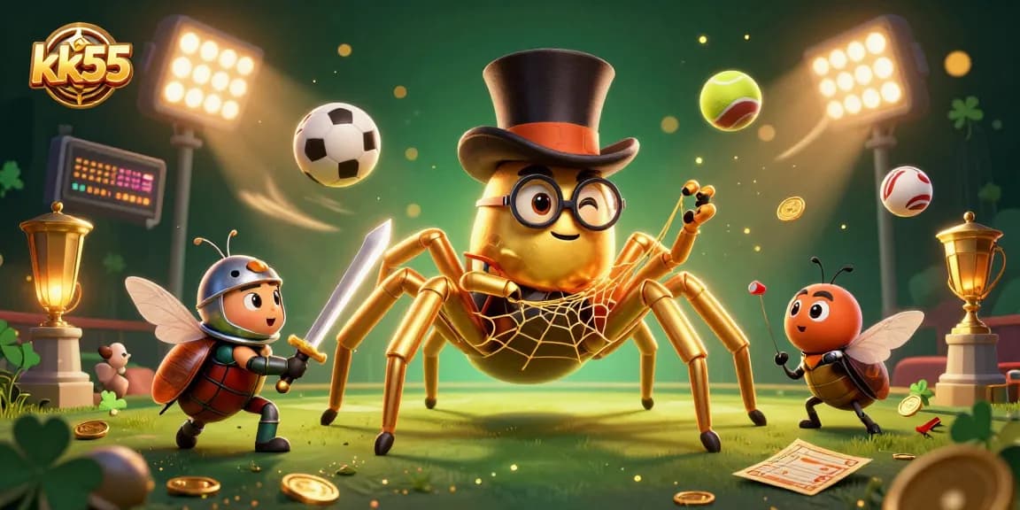 Experience thrilling gameplay at KK55 with a vibrant scene of a giant tarantula and daring beetle knight.