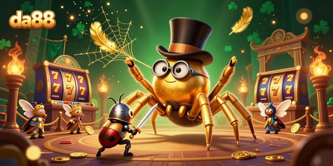 Engage with da88's captivating scene featuring festive casino elements and animated characters.