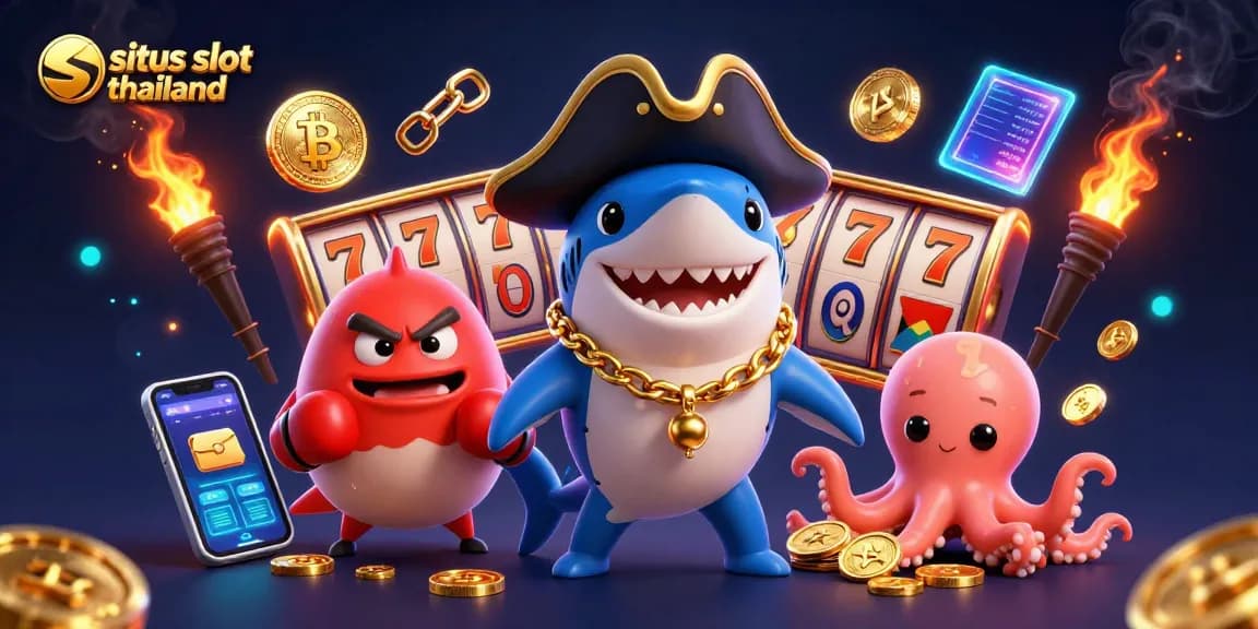 Experience big wins at situs slot thailand with a dynamic illustration featuring vibrant characters and game elements.