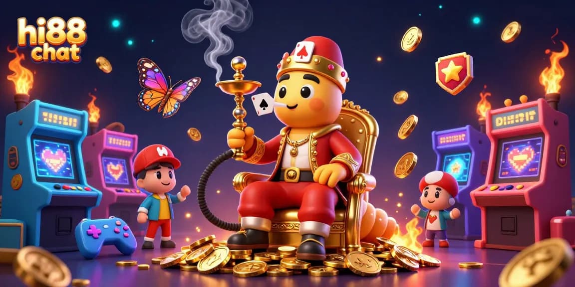 Experience high-stakes gaming fun at hi88 chat as the caterpillar master creates poker symbols in smoke.