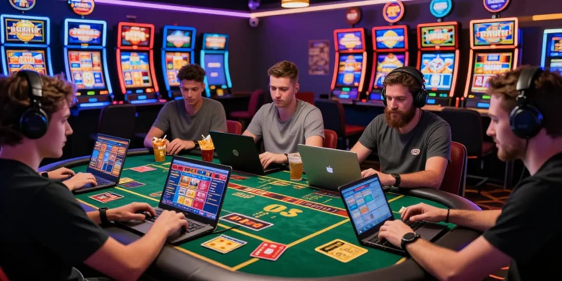 Online casino players enjoying games at https://eviz.org.uk with vibrant atmosphere and credit card options available.