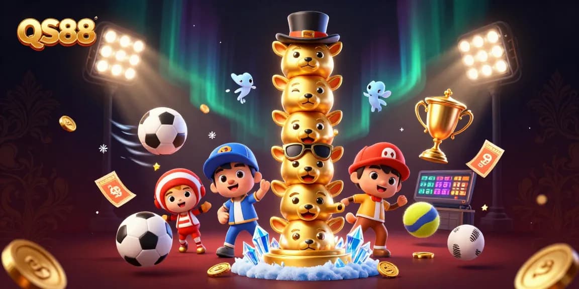 Engage with QS88's vibrant gaming experience featuring 3D cartoon characters and dynamic sports elements.