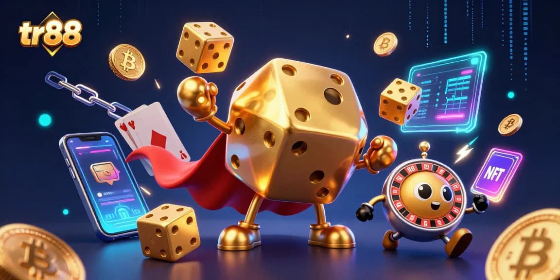 Experience thrilling gaming with tr88's dynamic golden dice golem and crypto elements surrounding the action!