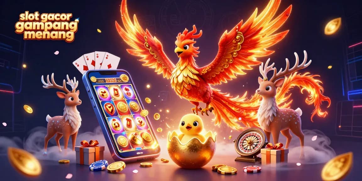 Experience the thrill of slot gacor gampang menang with dynamic symbols and vivid characters in a rich casino illustration.
