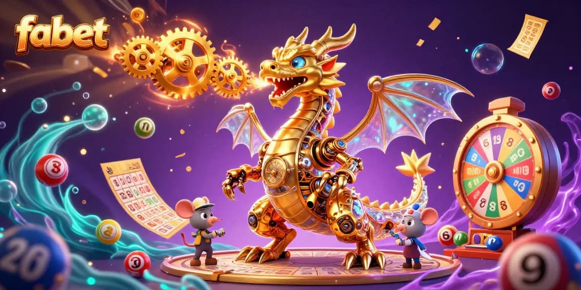Experience fabet gaming excitement with a golden dragon, colorful lottery balls, and fun elements.