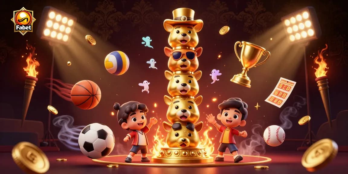 Engage with Fabet’s thrilling sports betting with a dynamic 3D illustration showcasing lively sports elements.