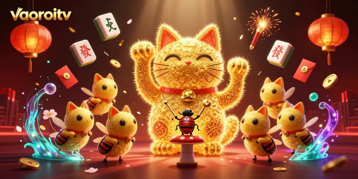 Experience interactive entertainment with Vaoroitv’s dynamic casino action featuring animated golden fireflies and a lucky cat.