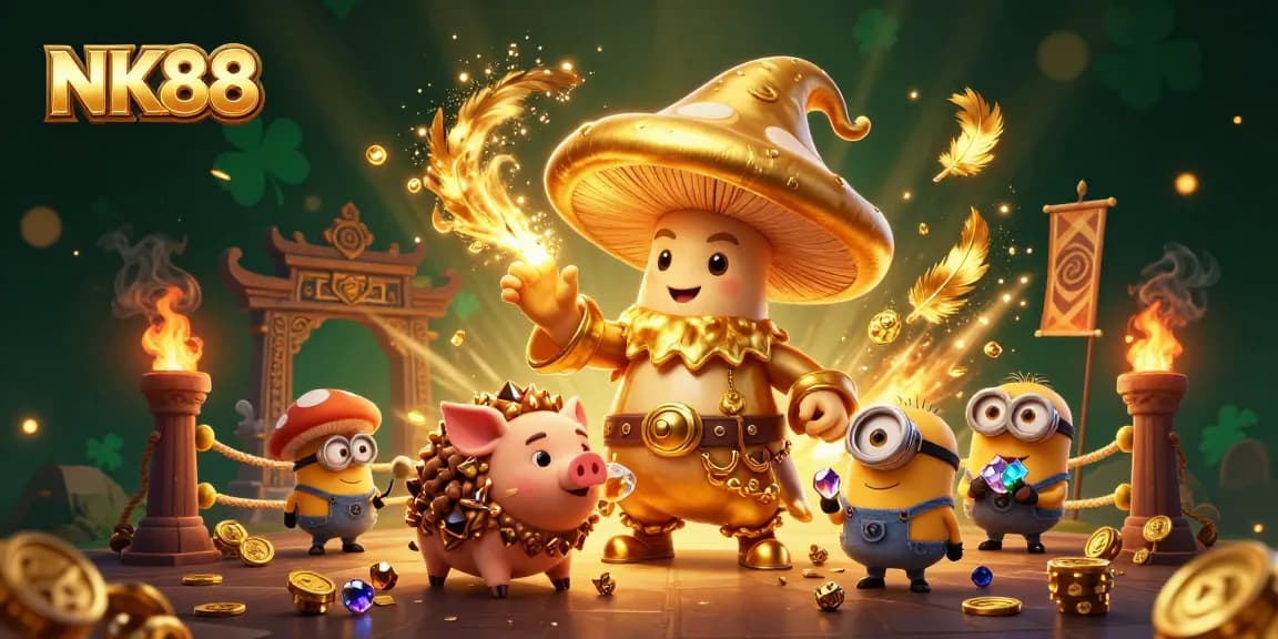 Join the adventure at NK88, where magical treasures await in this vibrant casino scene.