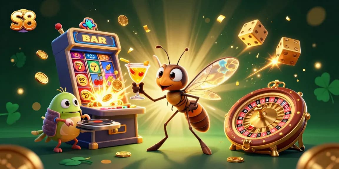 S8 casino experience featuring dynamic characters and gaming elements in a vibrant 3D scene