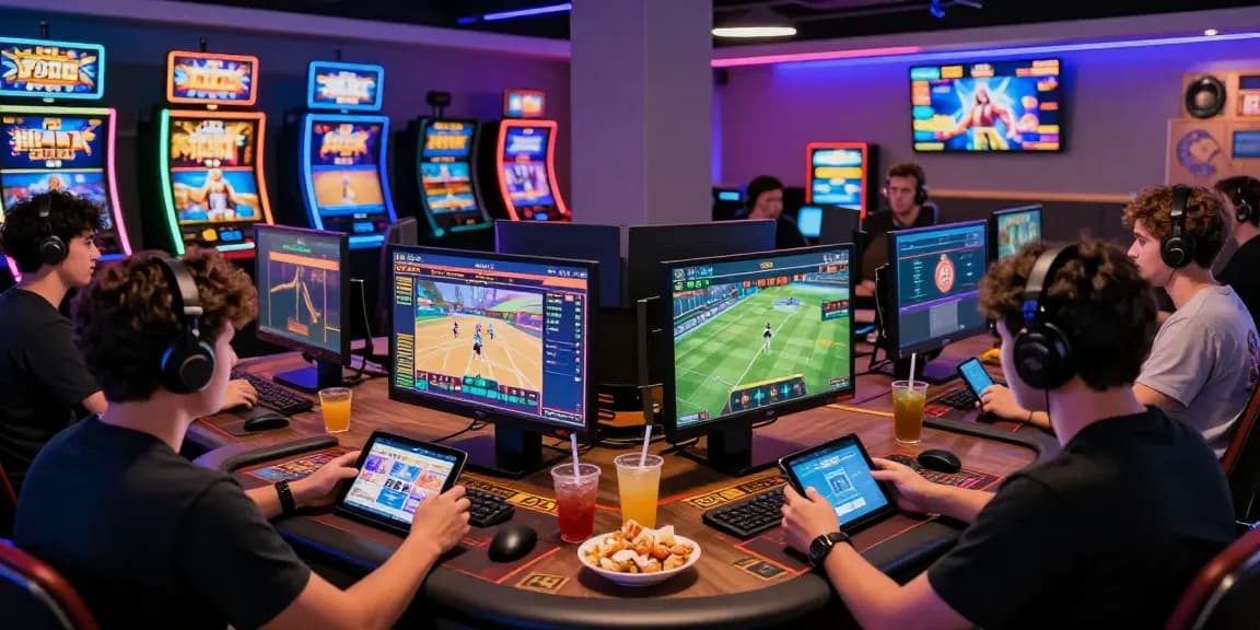 Players enjoying various games at 79club's vibrant online gaming lounge, showcasing live casino and sports betting activities.
