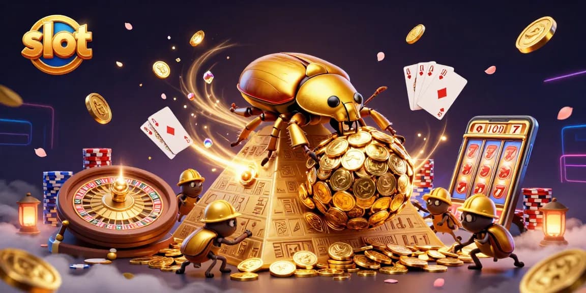Slot yang menarik dengan gambar kejuaraan dadu bergaya kartun dan koin emas yang berkilau.