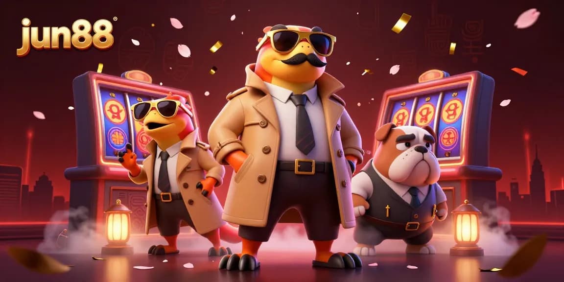 Experience the vibrant thrill of gambling with jun88 in this dynamic casino scene featuring raptors and a bulldog bouncer.
