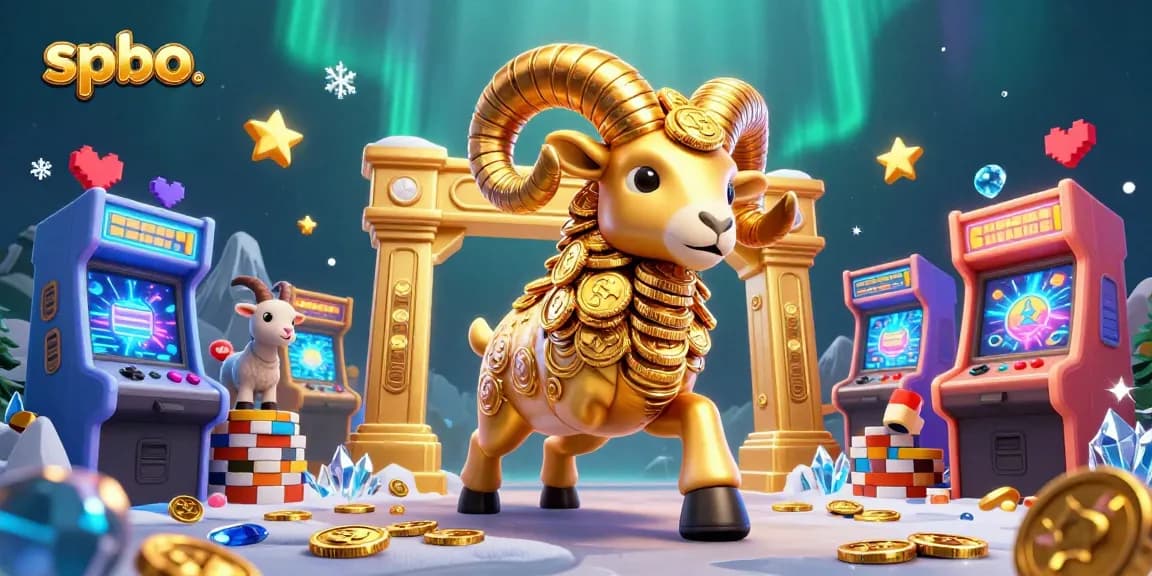 Engage in spbo casino thrills with a golden ram charging through colorful arcade elements.