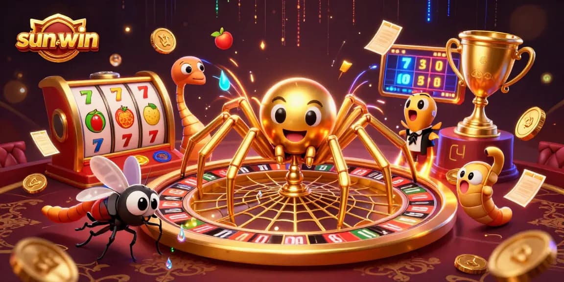 Engage in thrilling bets at sun-win with a golden spider roulette and vibrant slot elements.