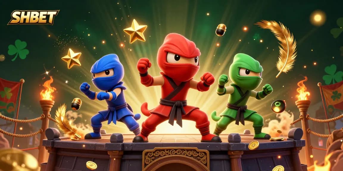 Join SHBET for an action-packed gaming experience with 3D ninja chameleons in a vibrant casino world.
