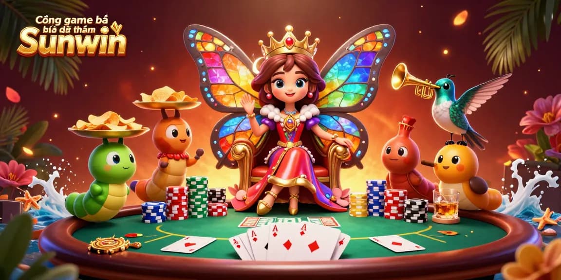 Engage with Cổng game bài đổi thưởng Sunwin in a vibrant 3D casino scene featuring colorful characters and game elements.