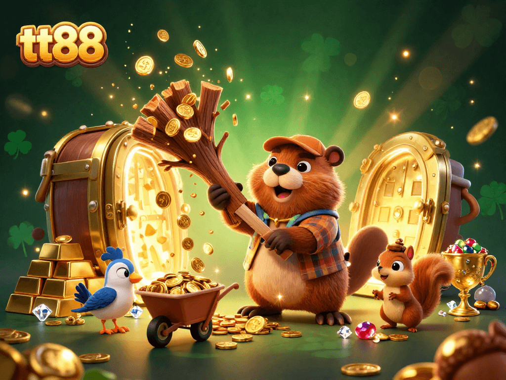 Engage with tt88's exciting online games while collecting golden coins in this vibrant casino scene.