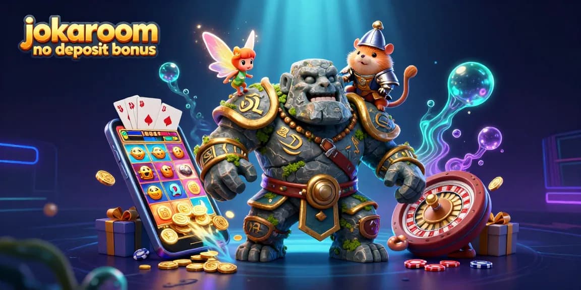 Experience the excitement of jokaroom no deposit bonus with magical characters in a vibrant casino illustration.