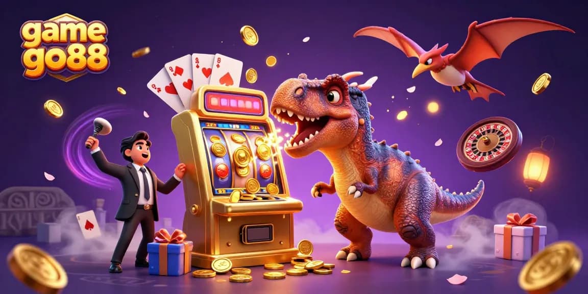 Engage with game go88 as a dinosaur wins jackpots in a vibrant casino scene.