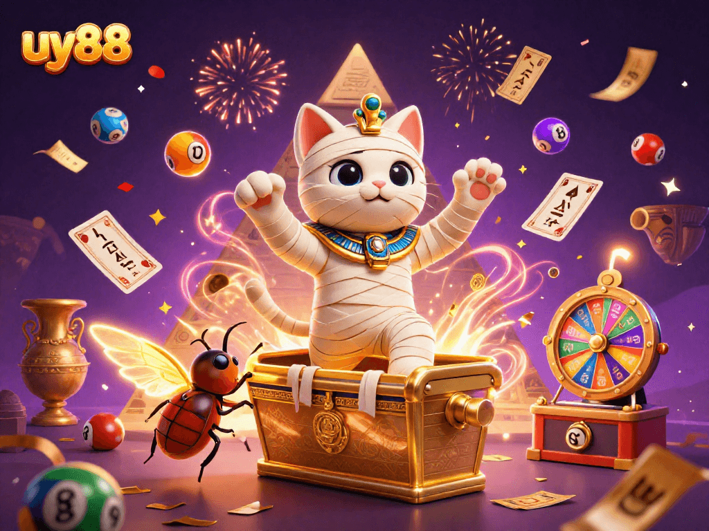 Experience excitement at uy88 with a vibrant 3D casino scene featuring unique characters and dynamic elements.