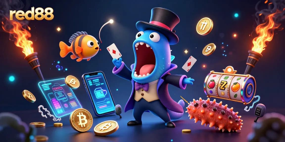 red88 brings excitement with a magical 3D scene featuring casino-themed characters and dynamic elements.