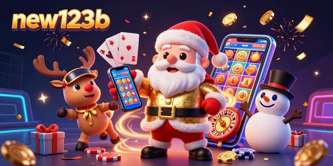 Experience the excitement of new123b with Santa in a vibrant casino scene.