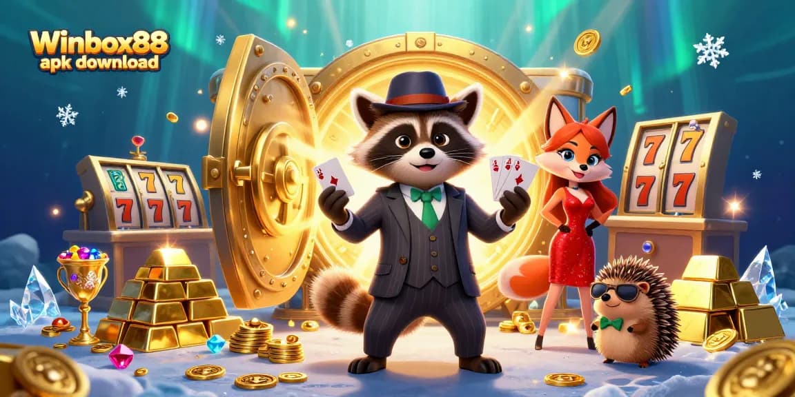 Experience the excitement of Winbox88 apk download with a vibrant casino scene featuring animated characters and rich game elements.