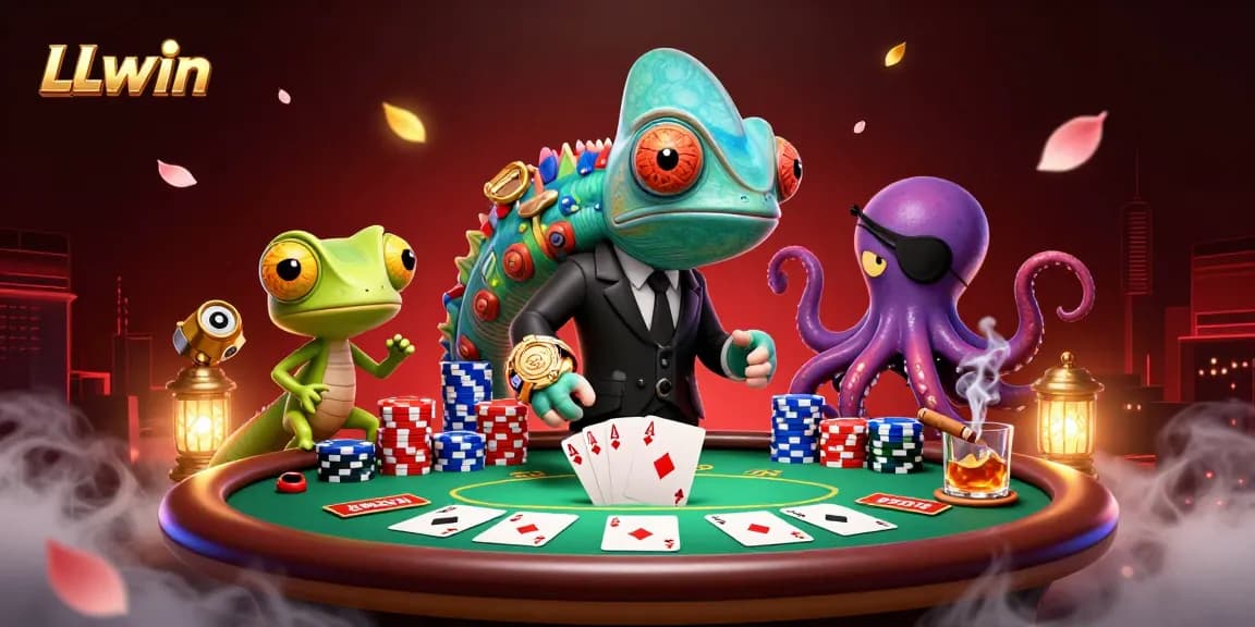 Engage with LLwin through a vibrant poker showdown featuring vivid characters and dynamic casino elements.