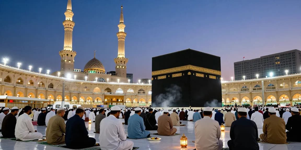 Umroh Full Ramadhan: Spiritual journey at Masjidil Haram during vibrant Ramadan, travel guide to sacred experiences.
