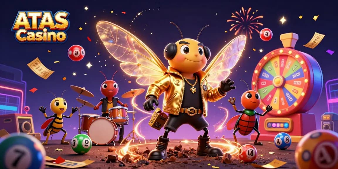 Experience the excitement of ATAS Casino with dynamic lottery elements and vibrant 3D characters.
