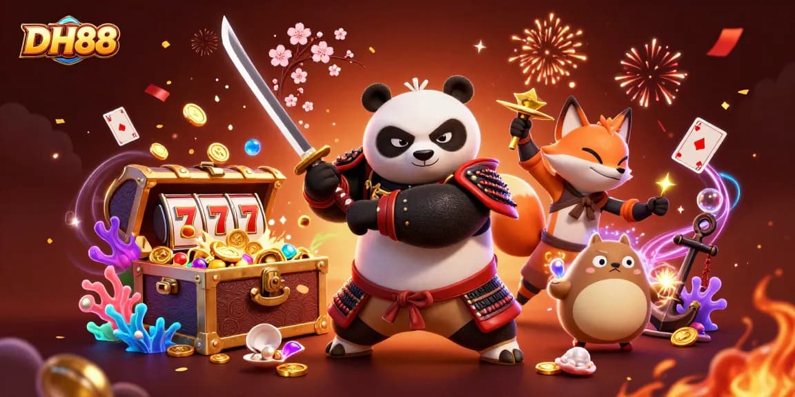 Engage with exciting gaming at DH88, where the samurai panda and ninja fox invite you to jackpot adventures.