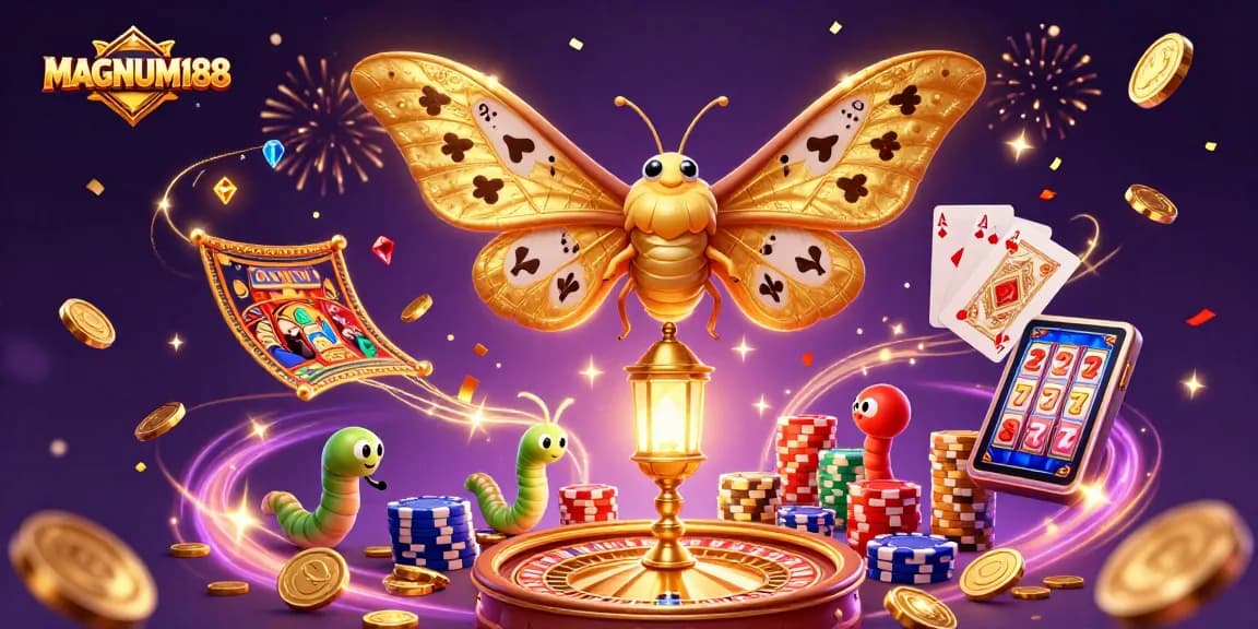 Engage in thrilling gameplay at MAGNUM188, featuring a dynamic casino atmosphere with majestic characters.