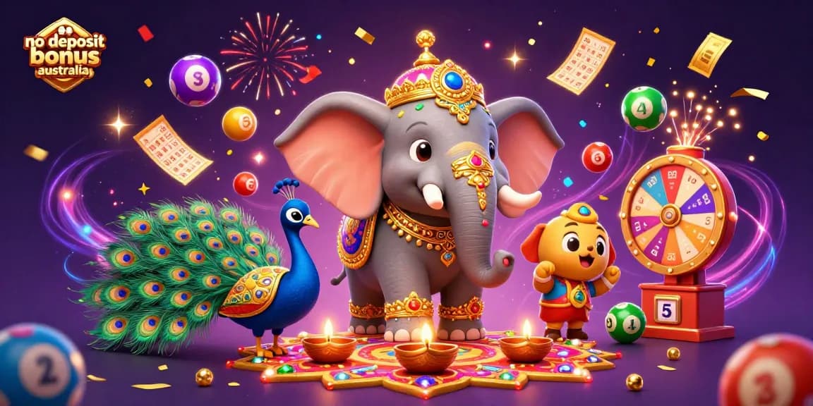 Experience the excitement of no deposit bonus australia with vibrant 3D illustrations of festive characters and dynamic game elements.