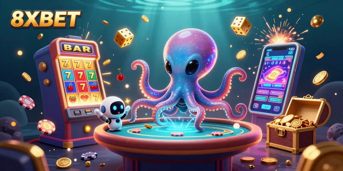 Experience the excitement at 8XBET with an alien octopus and vibrant casino games!