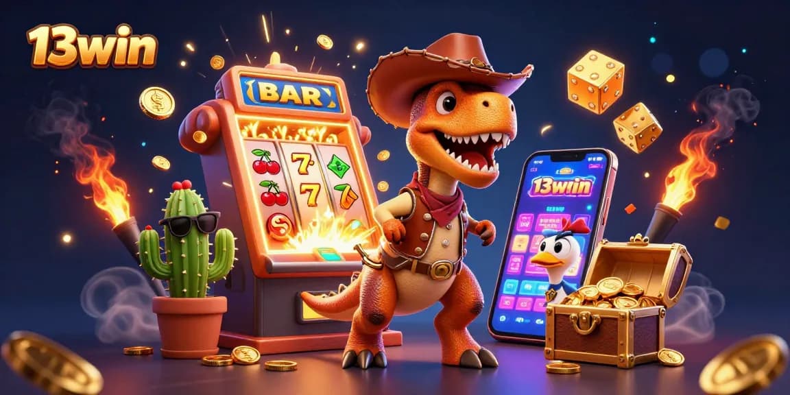 Experience thrilling slots at 13win with a vibrant jackpot explosion and animated characters.