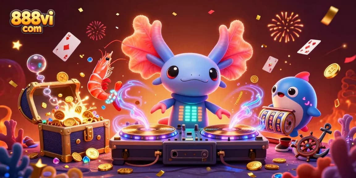 Engage with thrilling games at 888vi com, featuring vibrant 3D illustration of a lively underwater casino scene.